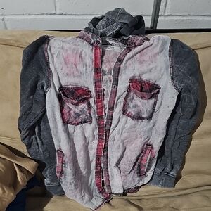 LA Hearts Pink and Gray Plaid Blouse